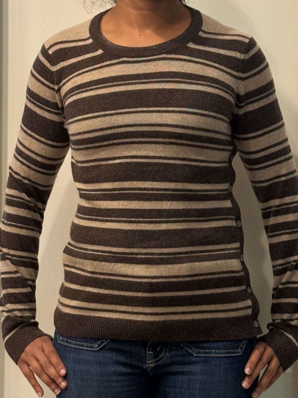 Striped Crewneck Sweater in brown and Cream xs